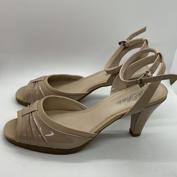 LifeStride Ladies "Acker" Strappy Peep Toe Pump Tan Leather High Heel Sandals - Picture 3 of 12